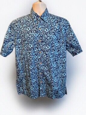 938 Cooke Street Hawaiian Islands Men's M Blue Floral Aloha Shirt Cotton 2024